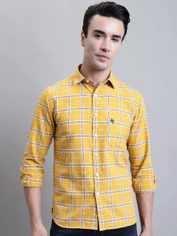 Men's Mustard Casual Medium Checks Full Sleeve Shirt Monochromatic Office Style