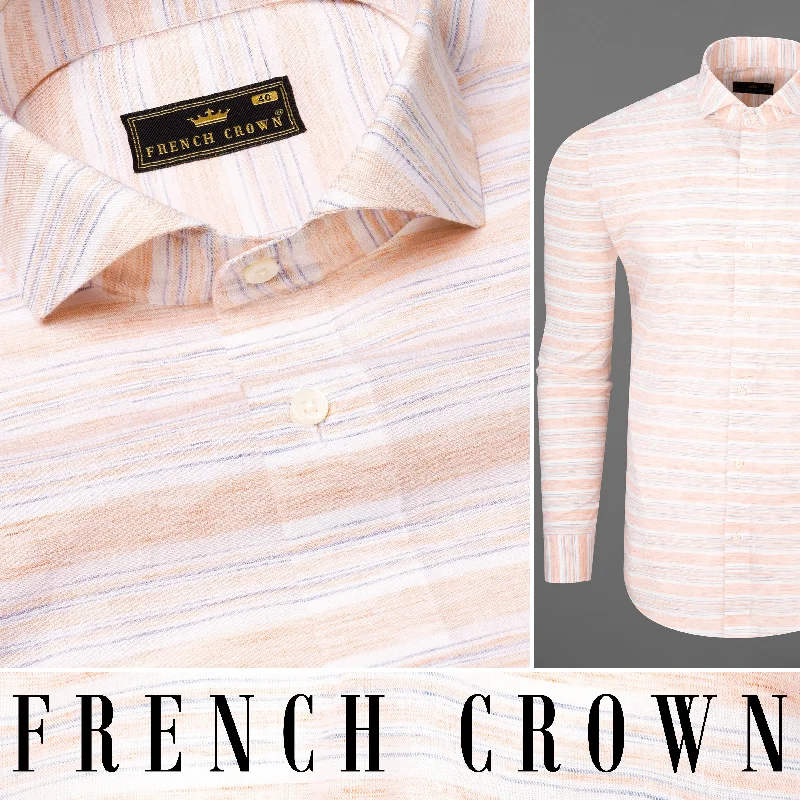 Desert Sand and Amour Striped Chambray Textured Premium Cotton Shirt Traditional Men's Country