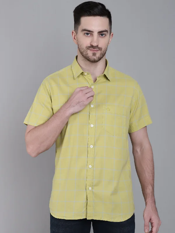 Men's Yellow Casual Medium Checks Half Sleeve Shirt Dynamic Men's High