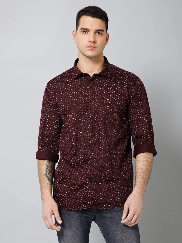 Men's Coffee Brown Casual Ditsy Print Full Sleeve Shirt Confident Men's Power