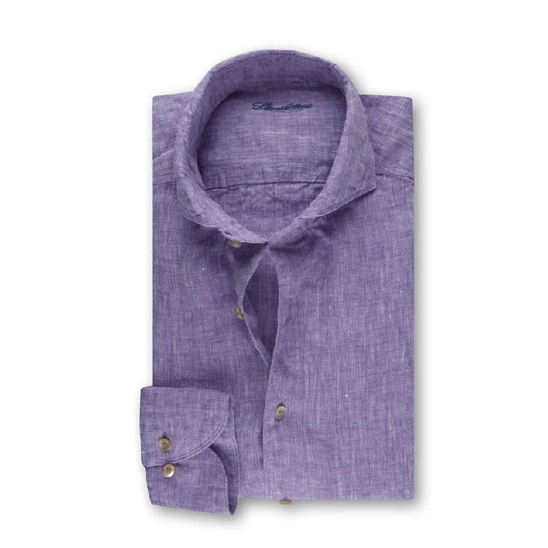 Purple Linen Fitted Body Shirt - Stenströms Luxurious Men's High