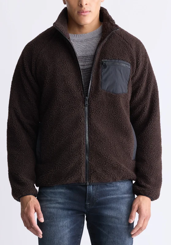 Jaik Men's Sherpa Bomber Jacket with Chest Pocket, Chocolate - BM24490 Masculine Men's Thick