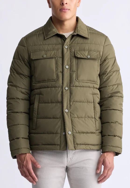 Aiden Men's Quilted Button-Front Jacket, Green - OBMFJ001 Cool Men's Skate