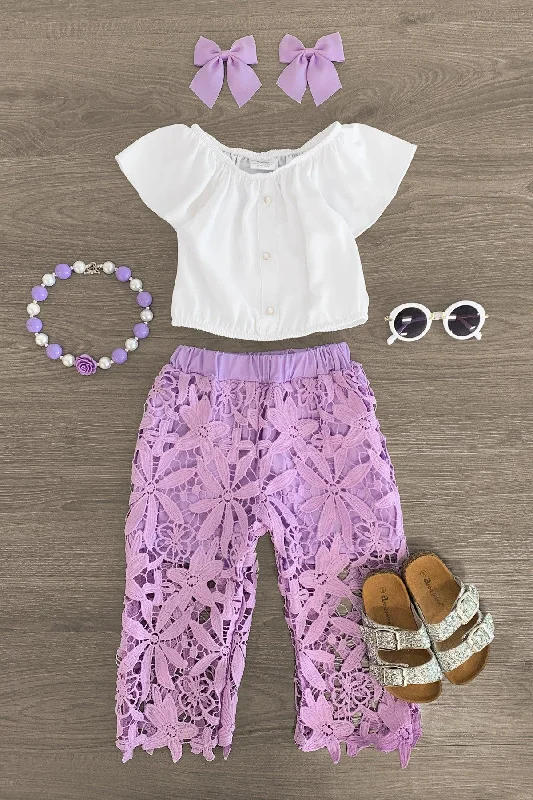 Lavender Floral Lace Pant Set Hip Men's Urban