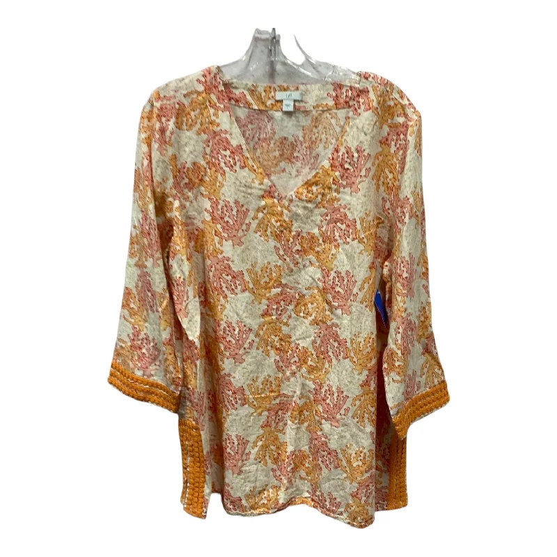 Top Ls By J. Jill In Orange, Size:L Bold Men's Animal