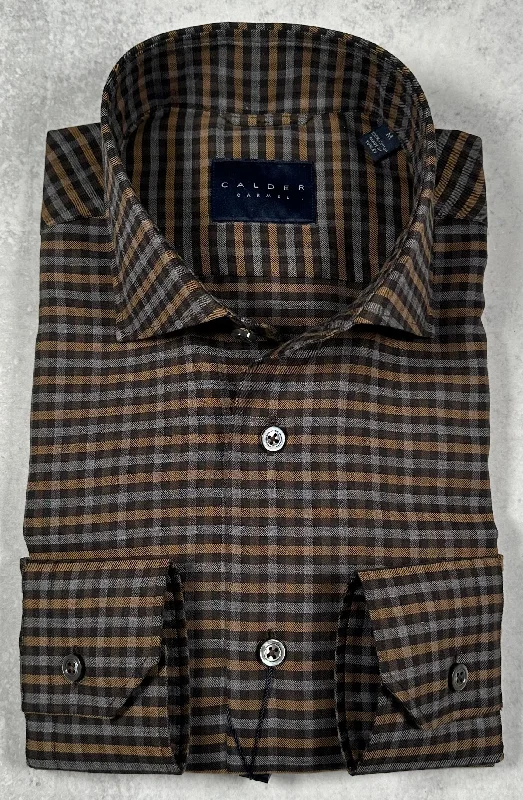 Calder Carmel Melange Twill Gingham Sport Shirt in Cocoa Organic