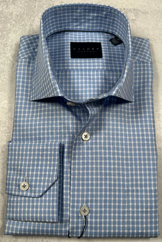 Calder Carmel Luxury 100'S 2Ply Twill Check Sport Shirt in Sky Blue Confident Men's Power