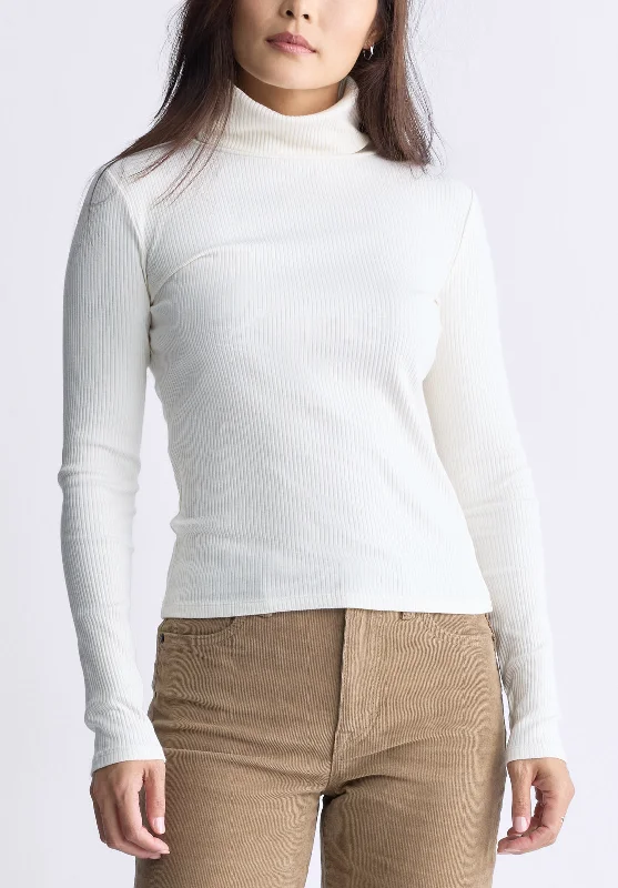 Mavra Women's Ribbed Turtleneck Top, Egret White - KT0164F Dapper Men's 1920S