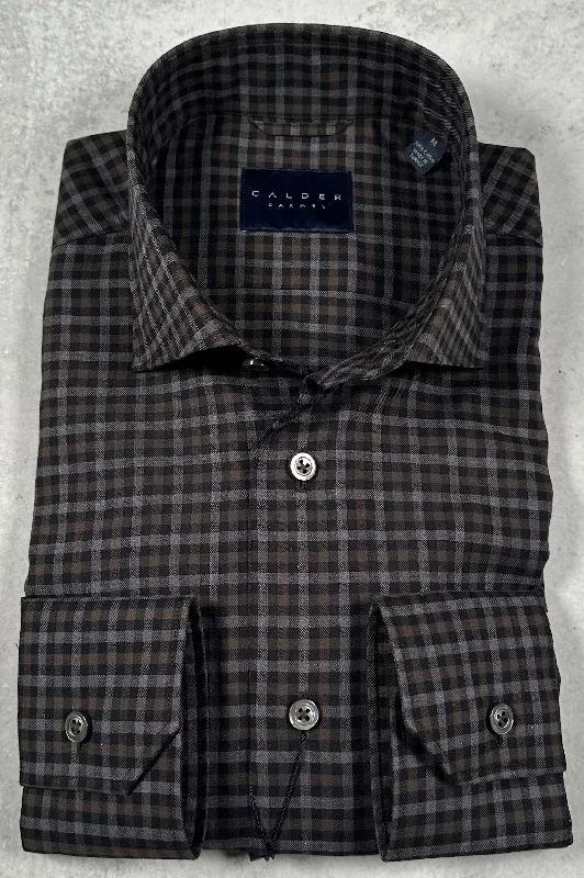 Calder Carmel Melange Twill Gingham Sport Shirt in Smoke Elegant Men's Cashmere