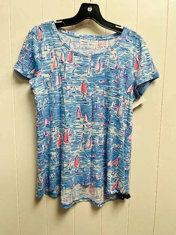 Top Short Sleeve Designer By Lilly Pulitzer In Blue & Pink, Size: S Practical Men's Quick