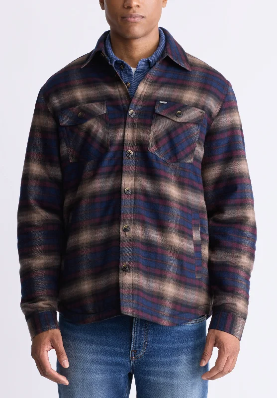 Jalika Men's Plaid Shacket with Sherpa Lining, Whale & Beige - BM24447 Laid