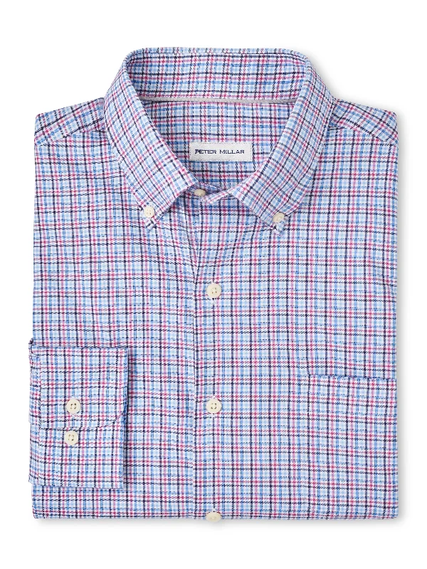 Peter Millar Albert Crown Lite Cotton-Stretch Sport Shirt in Rosewood Artistic Men's Hand