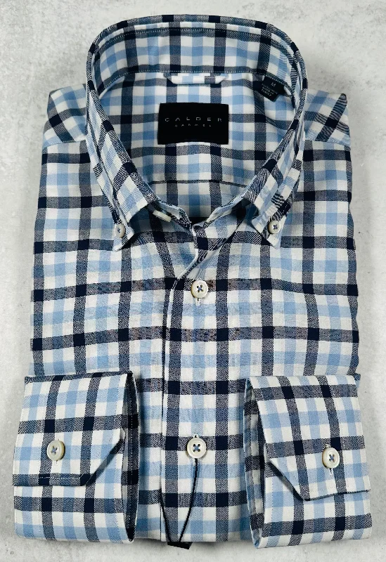 Calder Carmel Melange Twill Exploded Gingham Sport Shirt in Sky Blue Sleek Men's Contemporary 