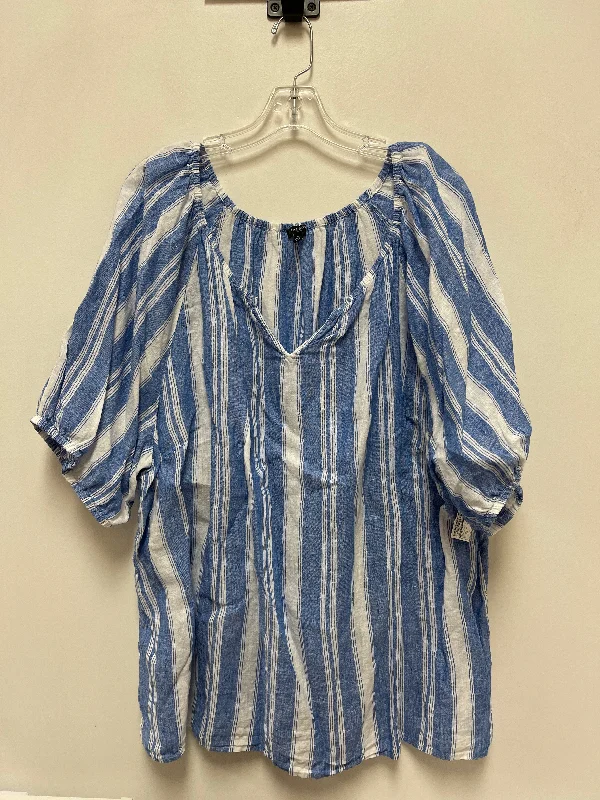 Top Short Sleeve By Talbots In Blue & White, Size: 3x Confident Men's High