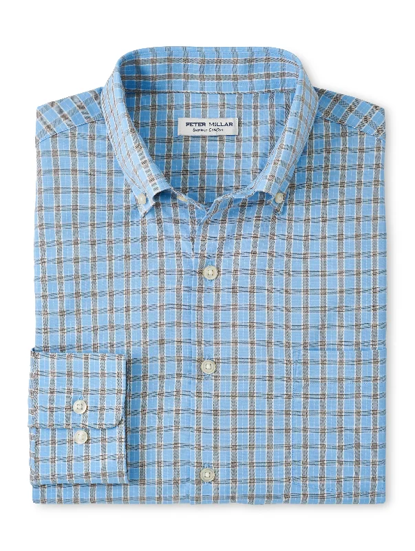 Peter Millar Rivers Performance Twill Sport Shirt in Cottage Blue Elegant Men's Cashmere