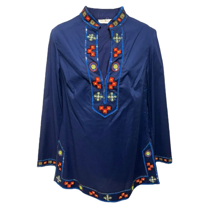 Embellished Tory Tunic Designer By Tory Burch In Blue, Size: 6 Sleek Men's Metallic