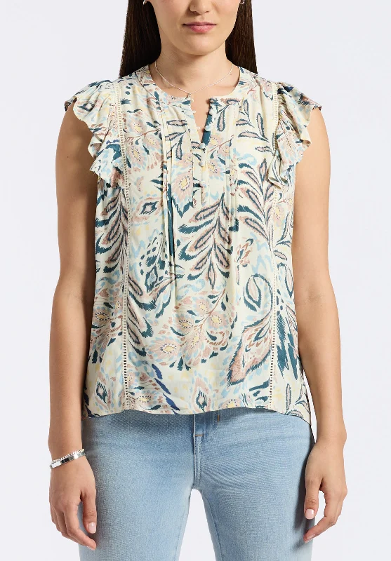 Tinlee Women's Sleeveless Floral Ruffle Blouse with Pintuck Details, Paisley - WT0175P Masculine Men's Thick