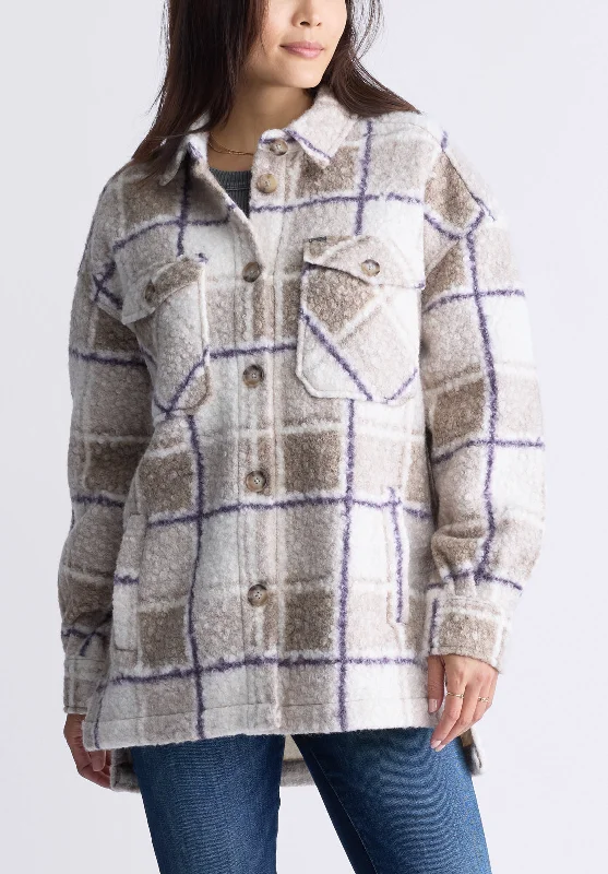 Royce Women's Oversized Plaid Sherpa Shacket, Beige & Purple - JK0033F Cozy Men's Winter