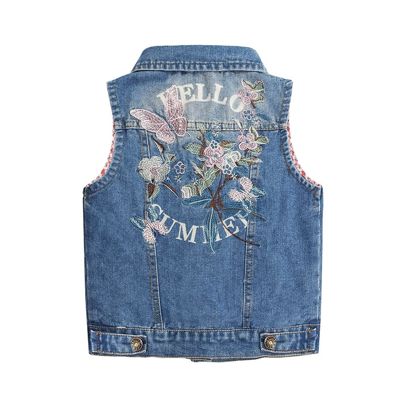 Girls Distressed Sleeveless Jacket Embroidered Denim Vest Jacket Tops Polished Men's Silk