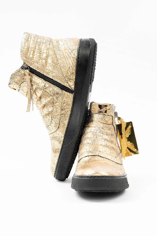 MENS MID TOP BIKER SHOES IN CRACKLED GOLD Cozy Men's Winter