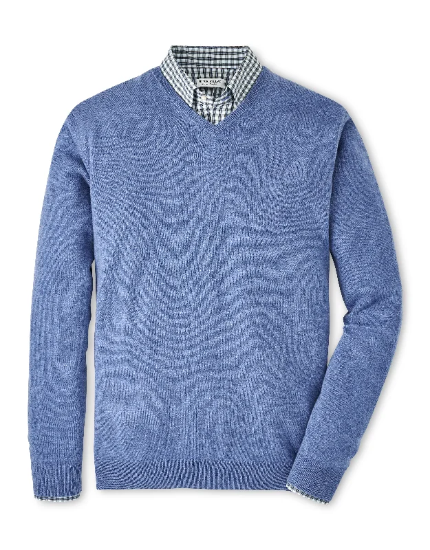 Peter Millar Crown Heritage Cashmere V-Neck Sweater in Astral Blue Sophisticated Men's French