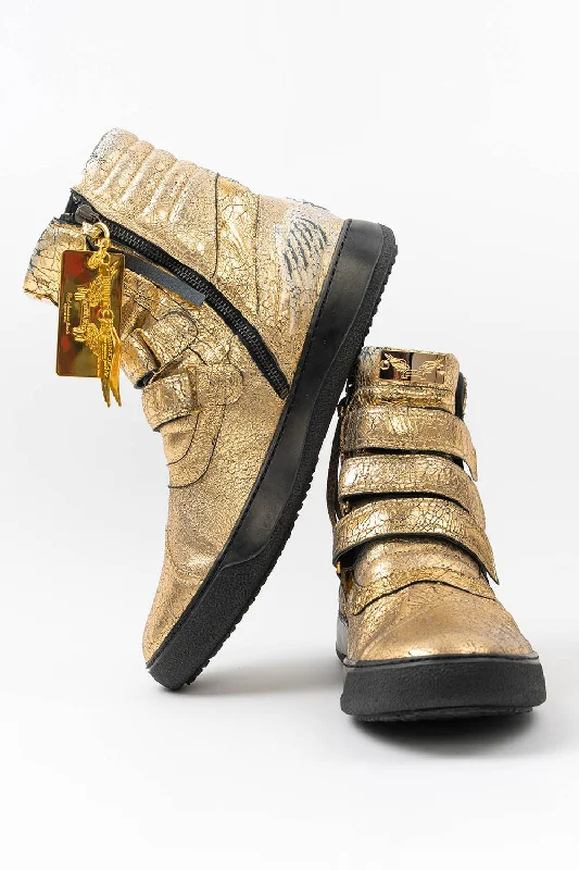 MENS HIGH TOP VELCRO  SHOES IN CRACKLED GOLD Monochromatic All