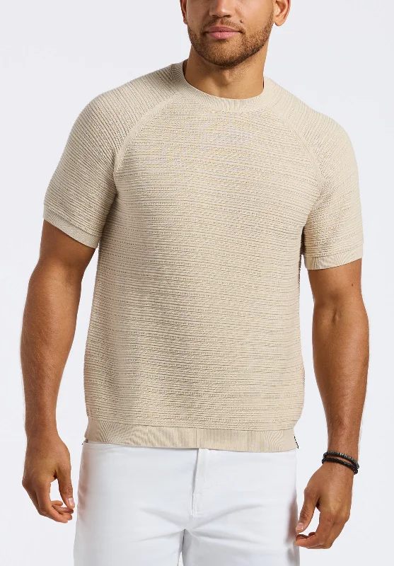 Wipped Men's Textured Knit Short-Sleeve Crewneck Sweater, Buttercream Beige - BM24533 Adventure