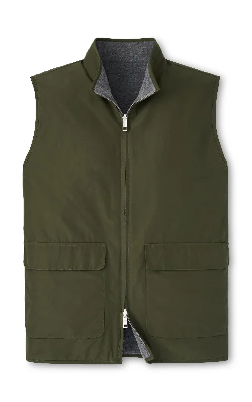 Peter Millar Brentwood Reversible Fleece Vest in Dark Olive Street