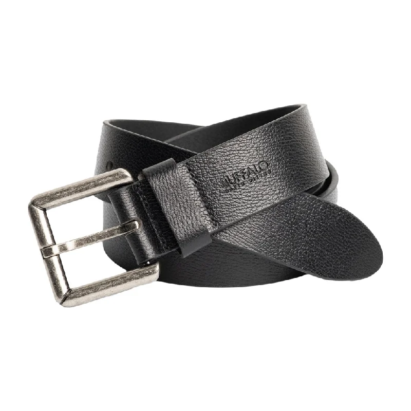 Square Buckle Black Buffalo Leather Belt - BB1000C04 Practical Men's Multi