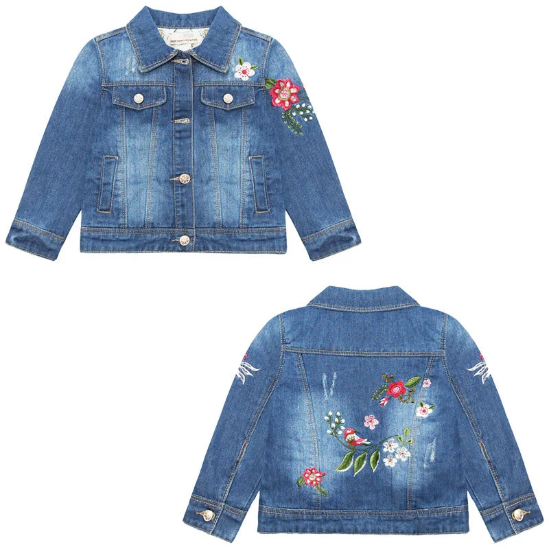 Girls Flower Embroidered Denim Jacket Outfits Trendy Men's Oversized