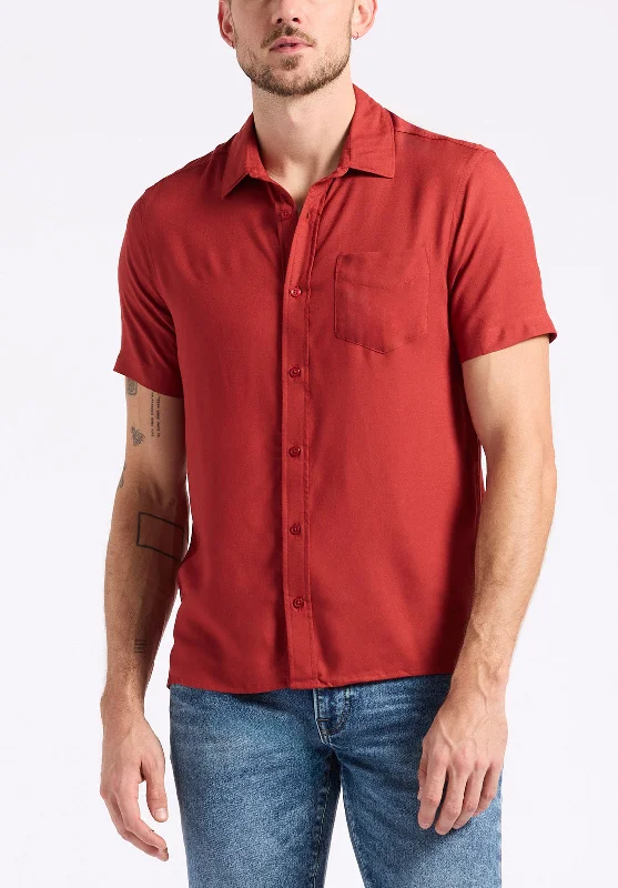 Sirilo Men's Fitted Short Sleeve Button-Up Shirt, Baked Apple Red - BM24594 Trendy Men's Bucket