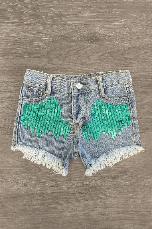 Mint Sequin Denim Shorts Confident Men's Power