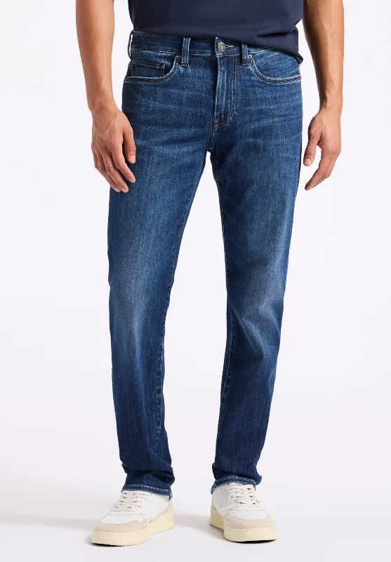 Slim Ash Men's Jeans, Whiskered and Contrasted Indigo - BM26073 Tough Men's Military