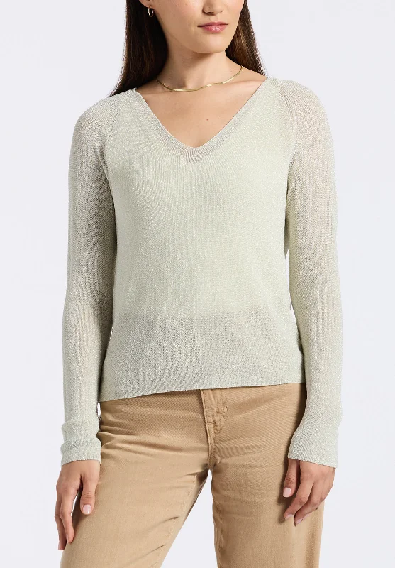 Valencianna Women's V-Neck Lightweight Knit Sweater, Flax Green - SW0126P Practical Men's Quick