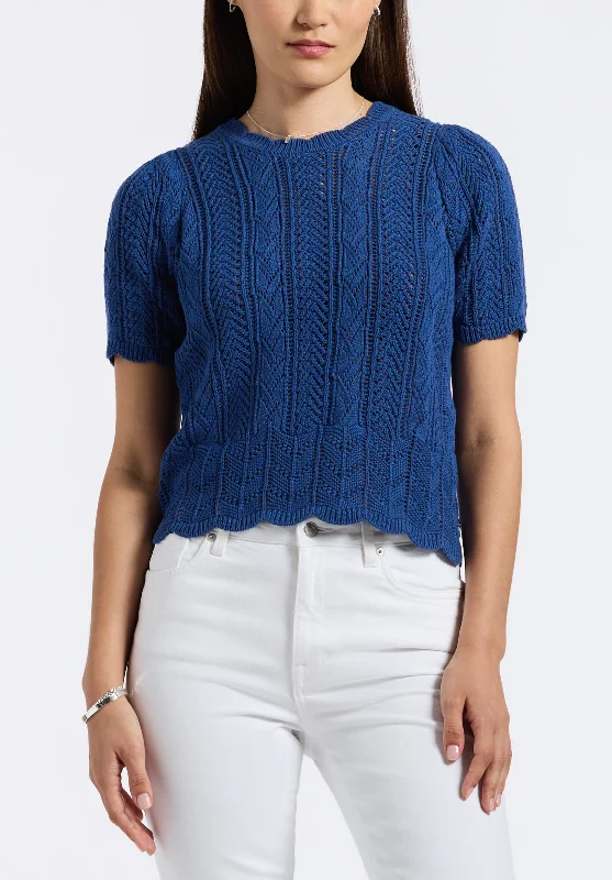 Posey Women's Short-Sleeve Crochet Knit Sweater Top, Navy - SW0108P Bold Men's Animal