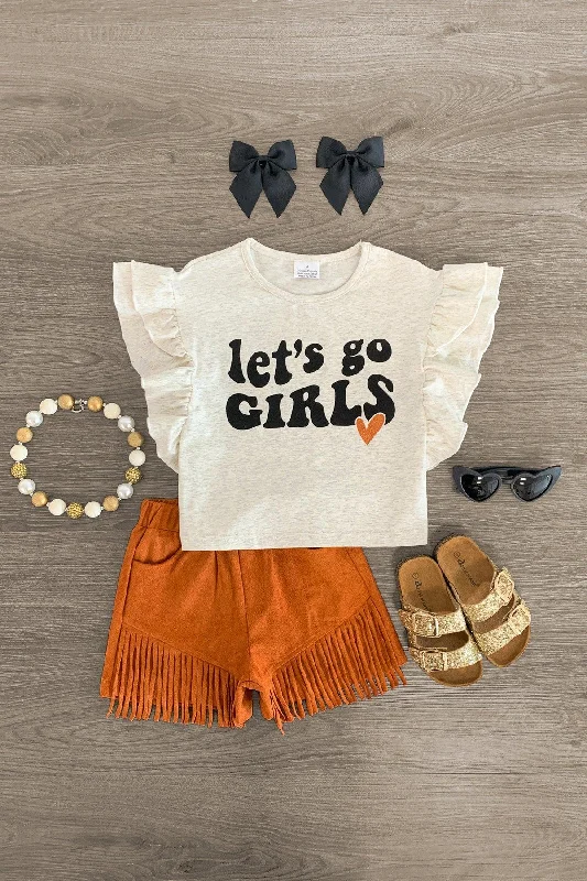 "Let's Go Girls" Rust Fringe Suede Short Set Masculine Men's 