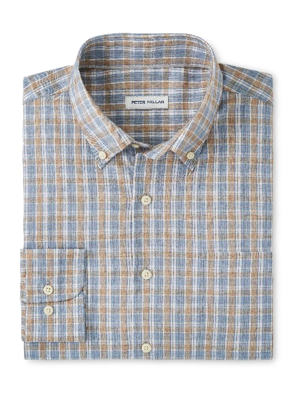 Peter Millar Powell Crown Lite Cotton-Stretch Sport Shirt in British Tan Athletic Men's High