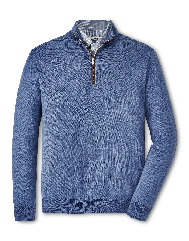 Peter Millar Autumn Crest Suede Trim Quarter-Zip in Regatta Blue Sophisticated Men's French