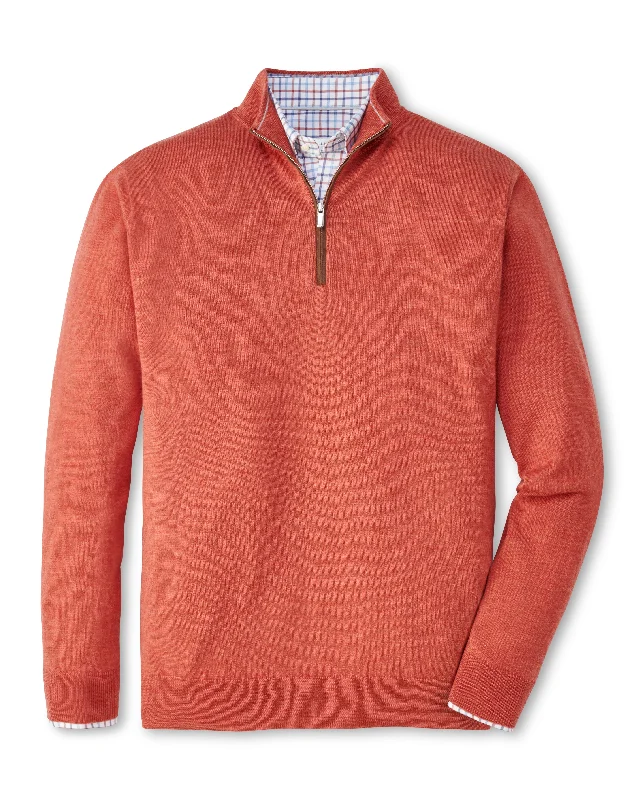 Peter Millar Autumn Crest Suede Trim Quarter-Zip in Burnt Orange Casual Men's Short