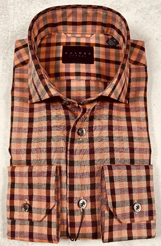 Calder Carmel Melange Twill Exploded Gingham Sport Shirt in Ember Bold Men's Animal