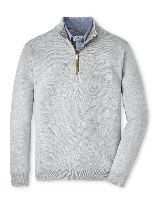 Peter Millar Autumn Crest Suede Trim Quarter-Zip in Platinum Business