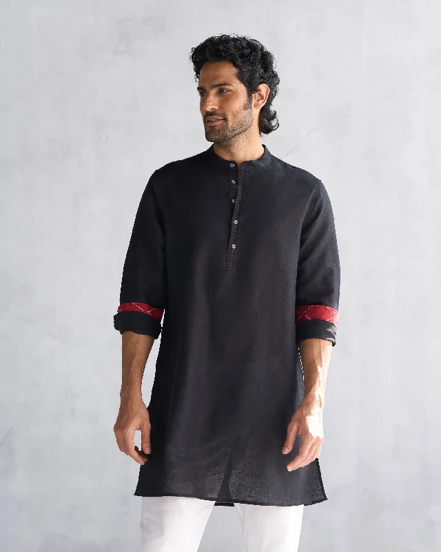 Chandni Chowk Kurta - Black Sharp Men's Italian