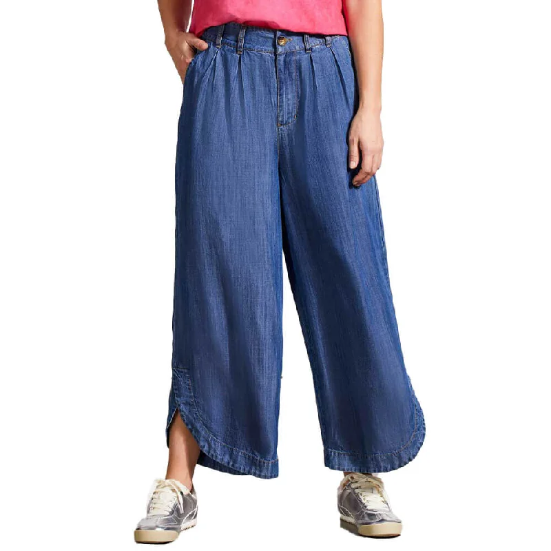 Tribal 24-Inch Flowy Pleated Pant With Tulip Hem & Pockets - Dark Chambray Monochromatic All