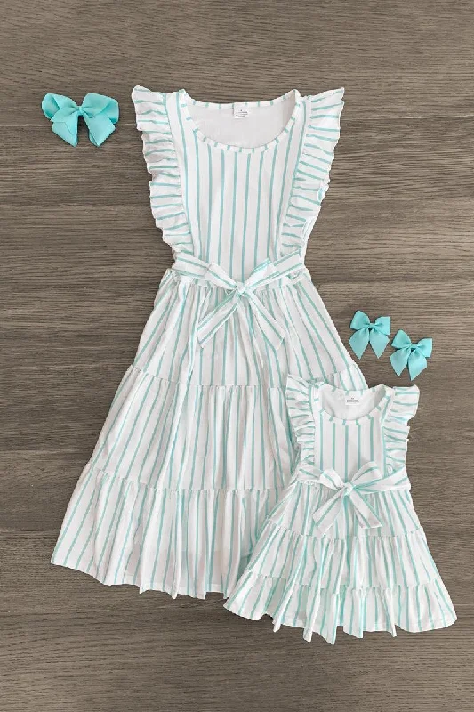 Mom & Me - Mint & White Striped Dress Luxurious Men's High