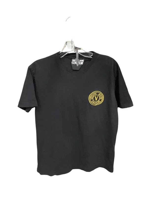 Top Short Sleeve Luxury Designer By Versace In Black & Gold, Size: L Gym