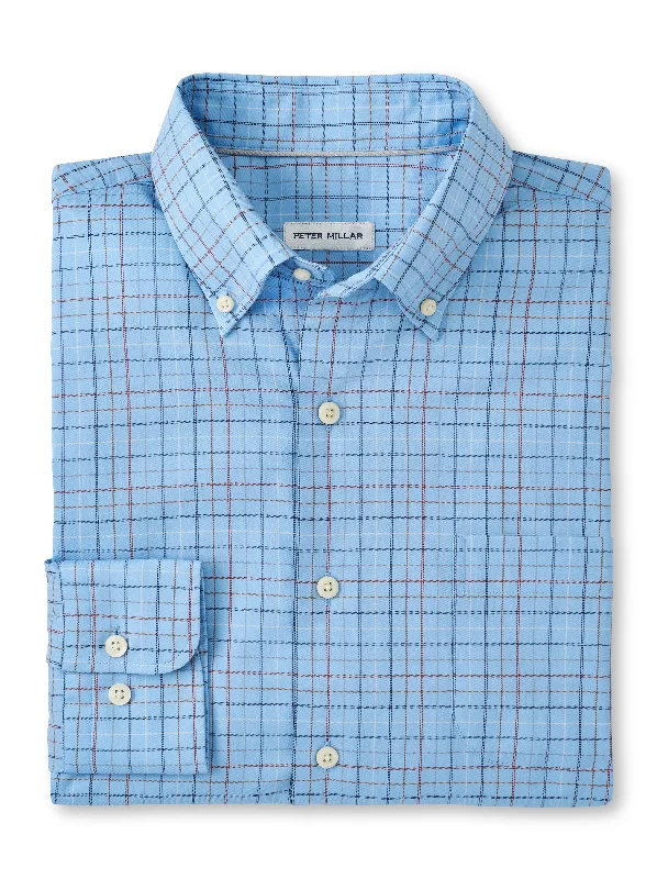 Peter Millar Sydney Crown Lite Cotton-Stretch Sport Shirt in Cottage Blue Hip Men's Retro