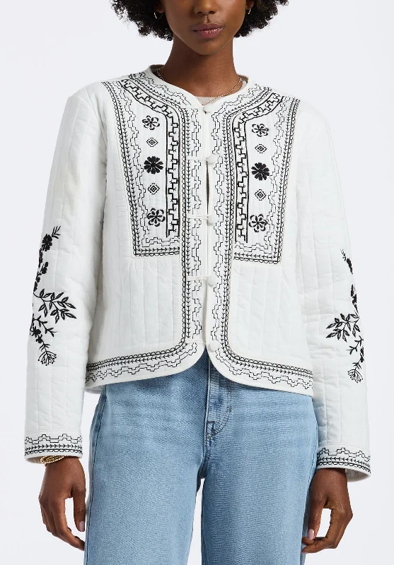 Ashleigh Women's Quilted Embroidered Button-Up Jacket, Egret - JK0048P Traditional Men's Wool