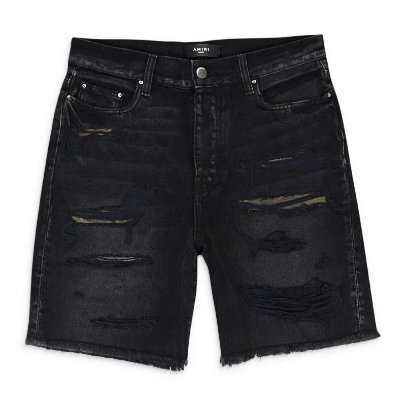 AMIRI CAMO PATCH SHORT AGED BLACK DENIM SHORTS Traditional Men's Country