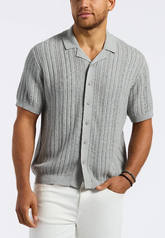 Wasko Men's Cable-Knit Short-Sleeve Button-Up Polo, Heather Grey - BM24540 Rugged Men's Outdoor 