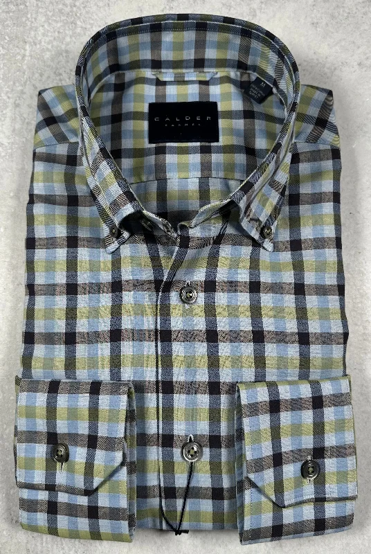 Calder Carmel Melange Twill Exploded Gingham Sport Shirt in Apple Athletic Men's High